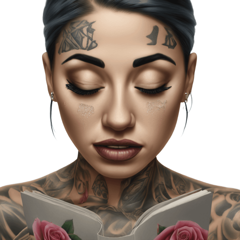 Hyper Realistic Beautiful tattooed woman crying looking at a photo  emoji