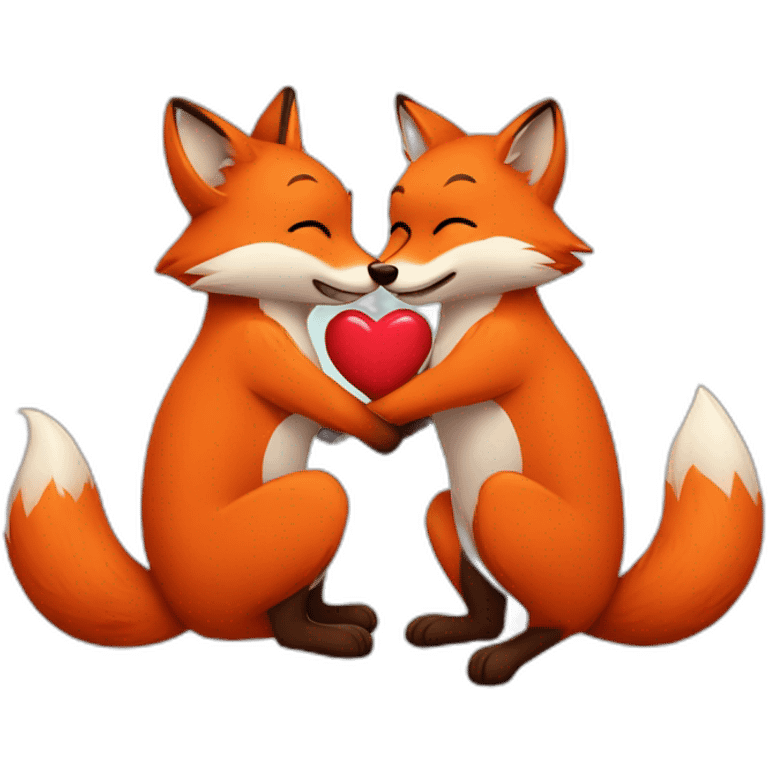 Couple of foxes hugging with a heart emoji