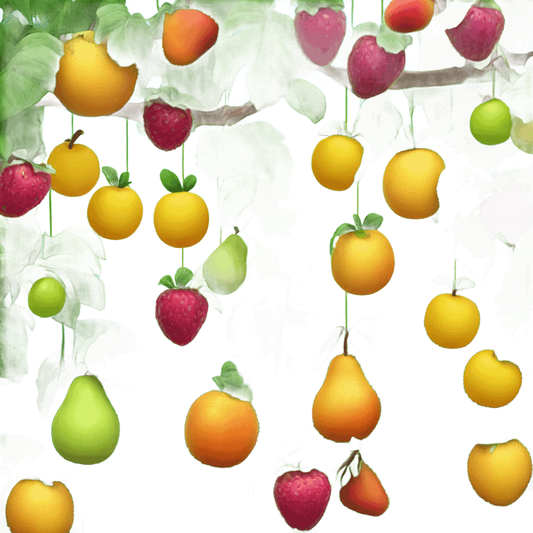 Fruits hanging on bushes, realistic background  emoji