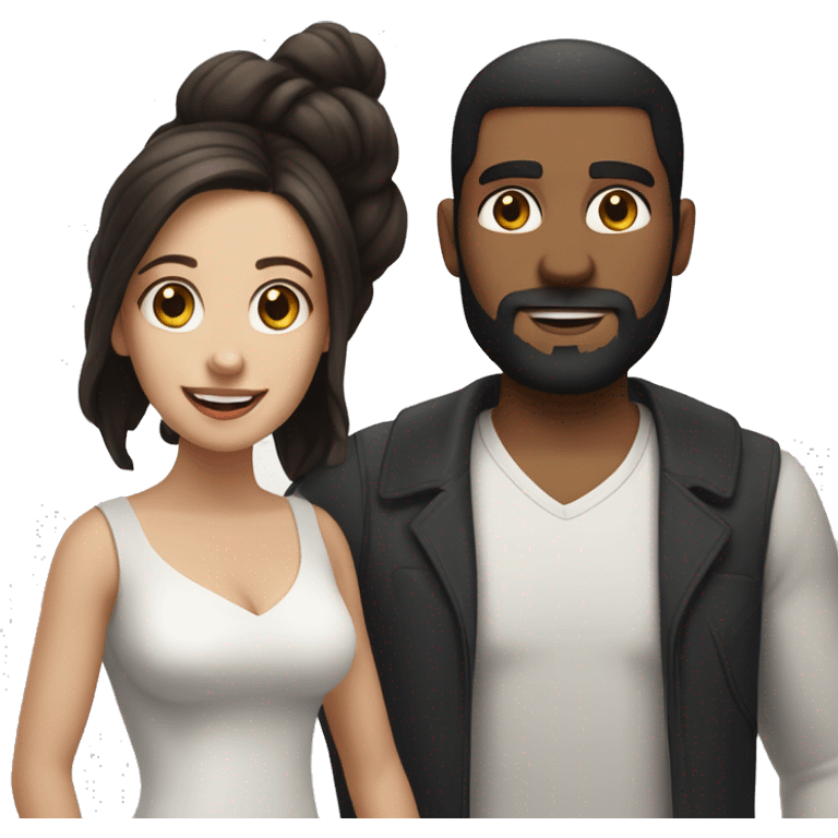 a man that is white with dark brown hair and a beard with his white wife with long brunette hair, standing next to a man that is dark skinned puerto rican with buzzed black hair with his pale white brunette wife emoji