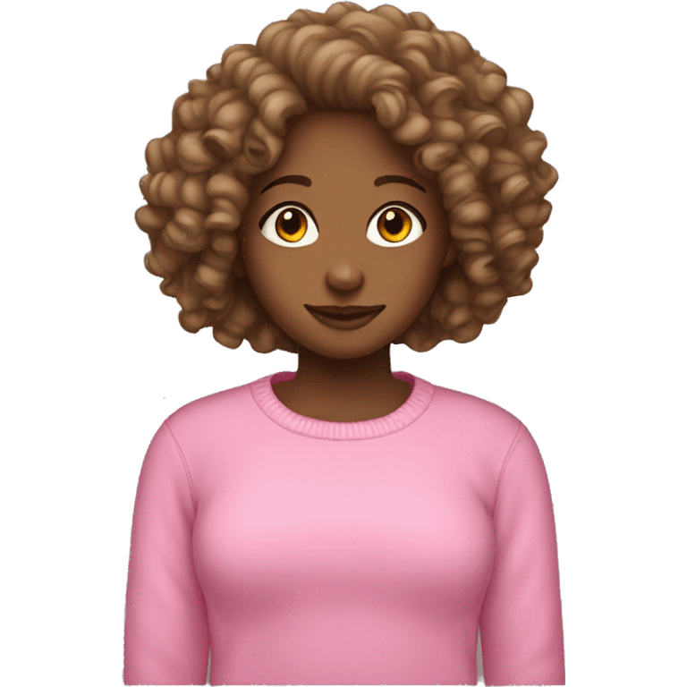 Girl with curly hair and a pink crewneck sweater emoji