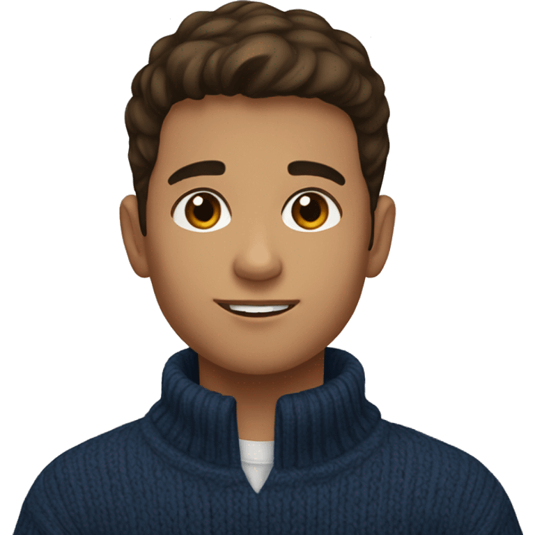 young boy, young hispanic, brown hair, short hair, brown eyes, dark blue winter sweater emoji