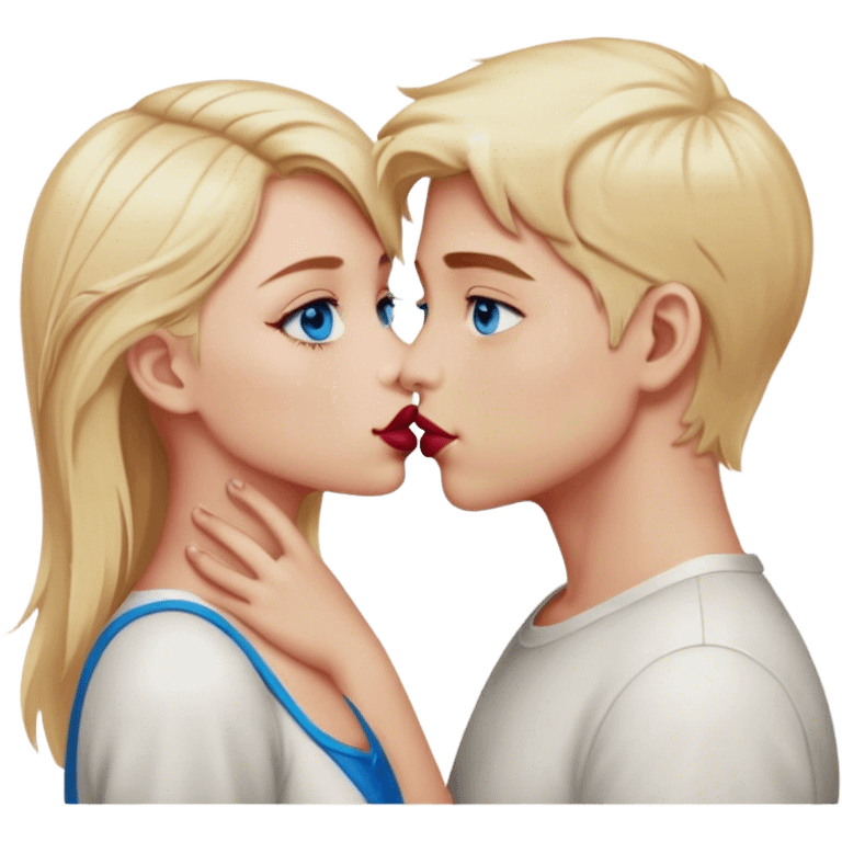 kiss-kiss boy and girl blue eyes and blond hair burgundy color emoji