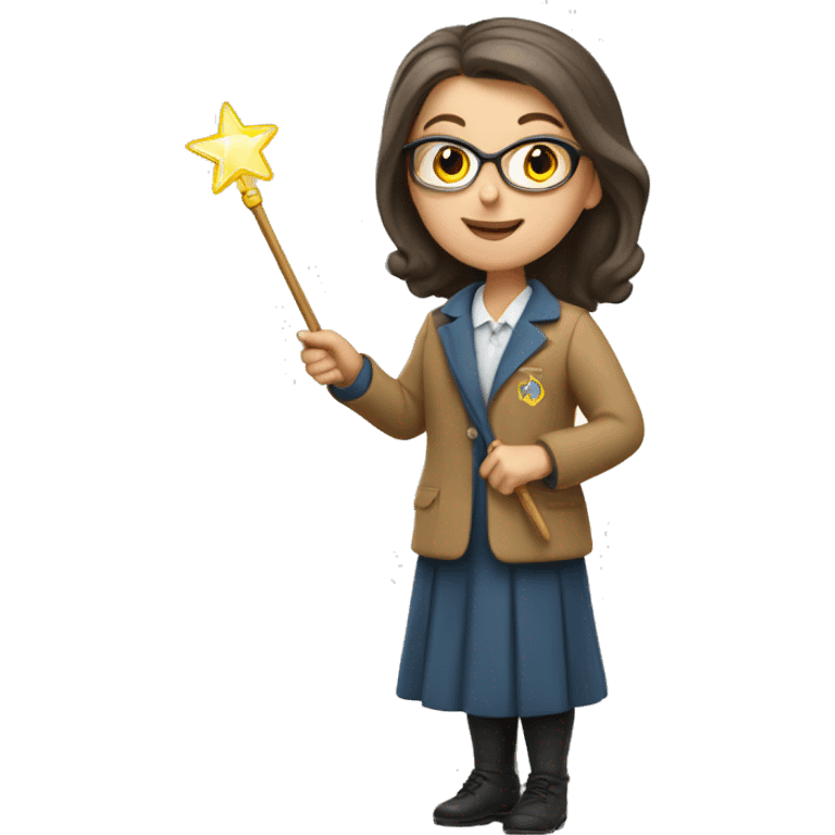 A Ukrainian female teacher holds a magic wand in her hand emoji