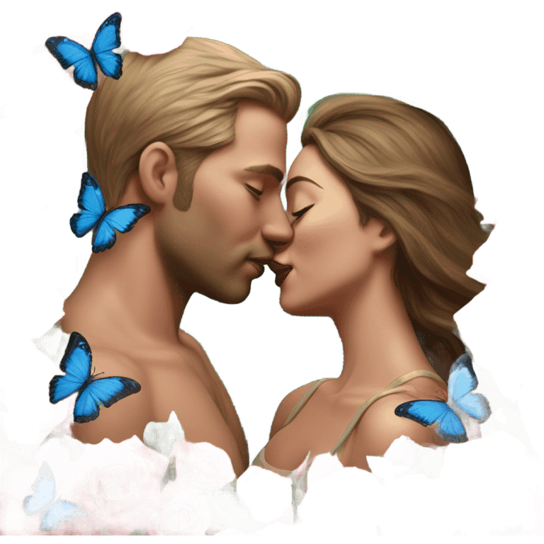 Hyper Realistic Couple kissing surrounded by roses and butterflies  emoji