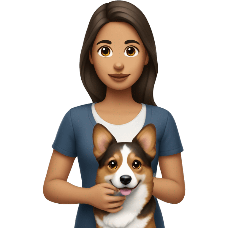 Une fille brune avec un corgi tricolore emoji