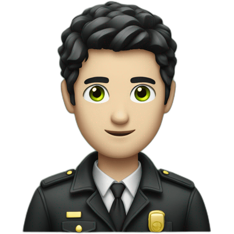 A guy with black hair and green eyes in detective clothes emoji