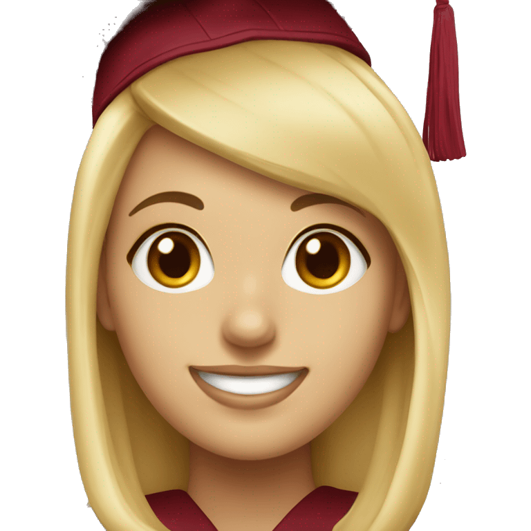 Blonde girl smiling wearing university of Chicago Loyola grad cap emoji