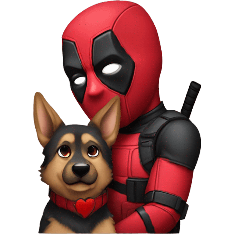 Deadpool holding a German shepherd  emoji