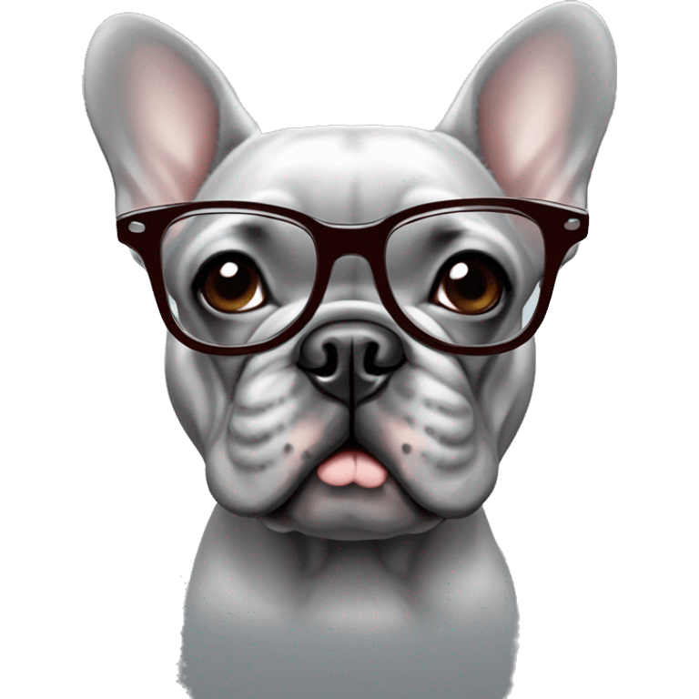 Gray french bulldog with glasses emoji