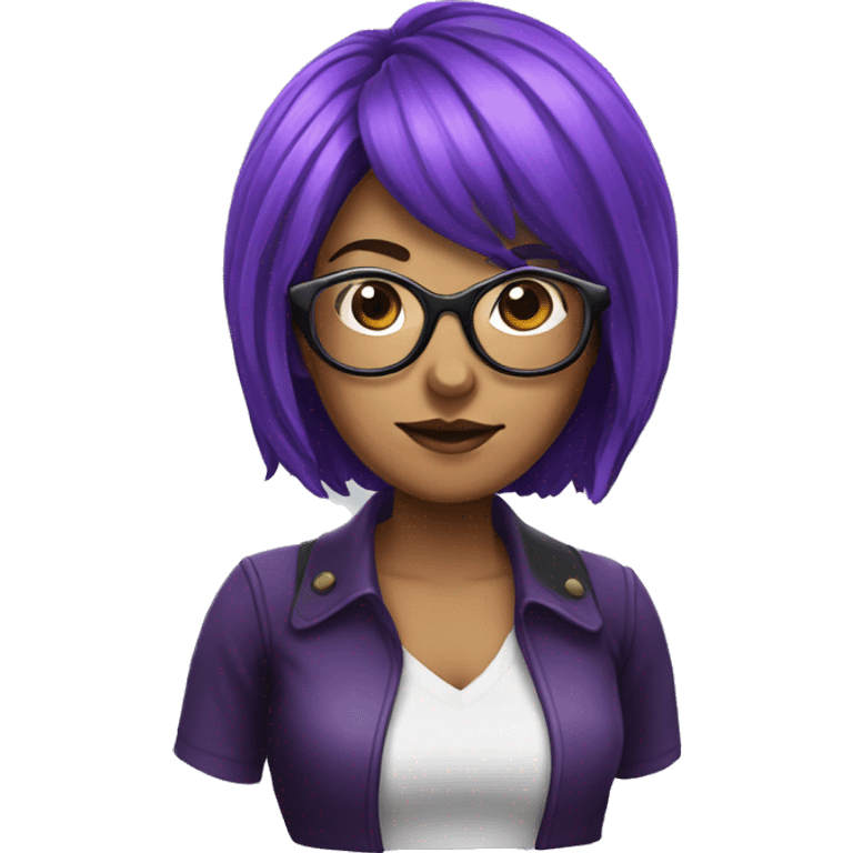 Purple/Black Hair Female With Ram Horns and Glasses. emoji