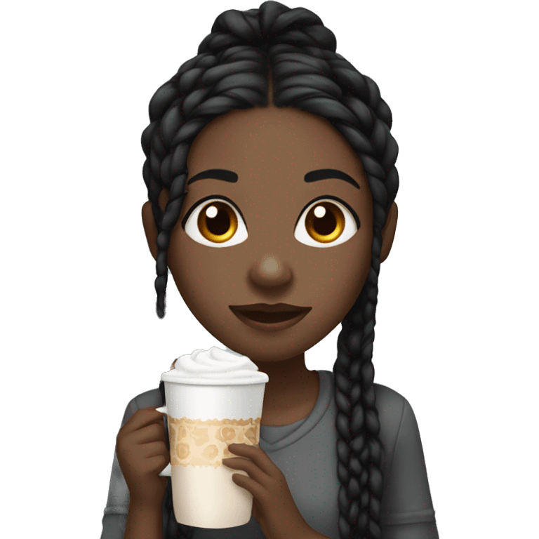 Black girl with black long braids and a hot chocolate emoji