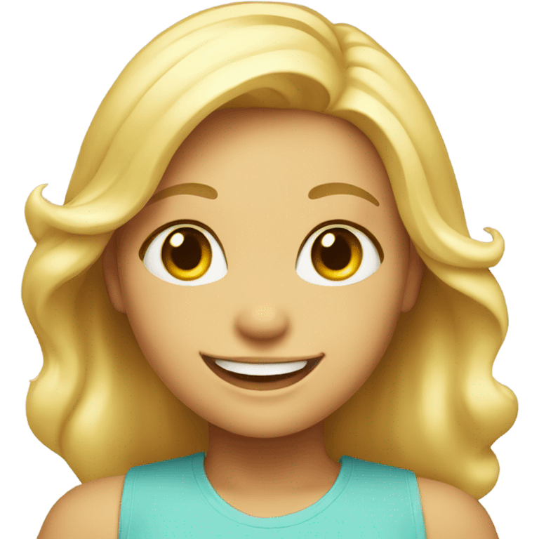 Blonde smiling girl with sunshine face emoji