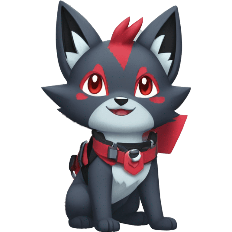 Kawaii Cool Edgy Zorua-Zangoose-Zoroark-Mightyena with a collar and harness full body emoji