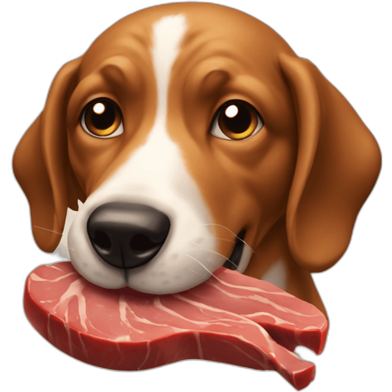 salivating dog putting eating a big piece of meat emoji