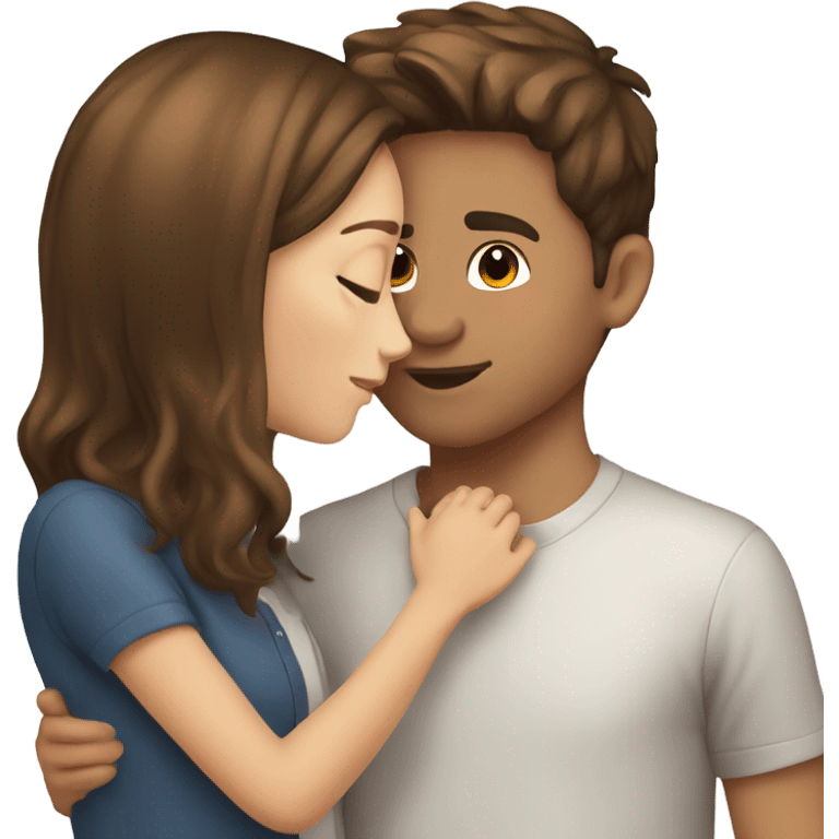 Girl with brown hair kissing boy with brown hair emoji