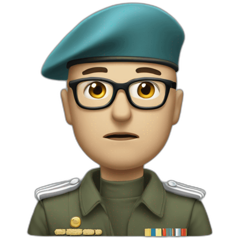 Realistic cyan beret bald very furious middle age general with glasses no hair furious very angry frown with khaki idf uniform emoji