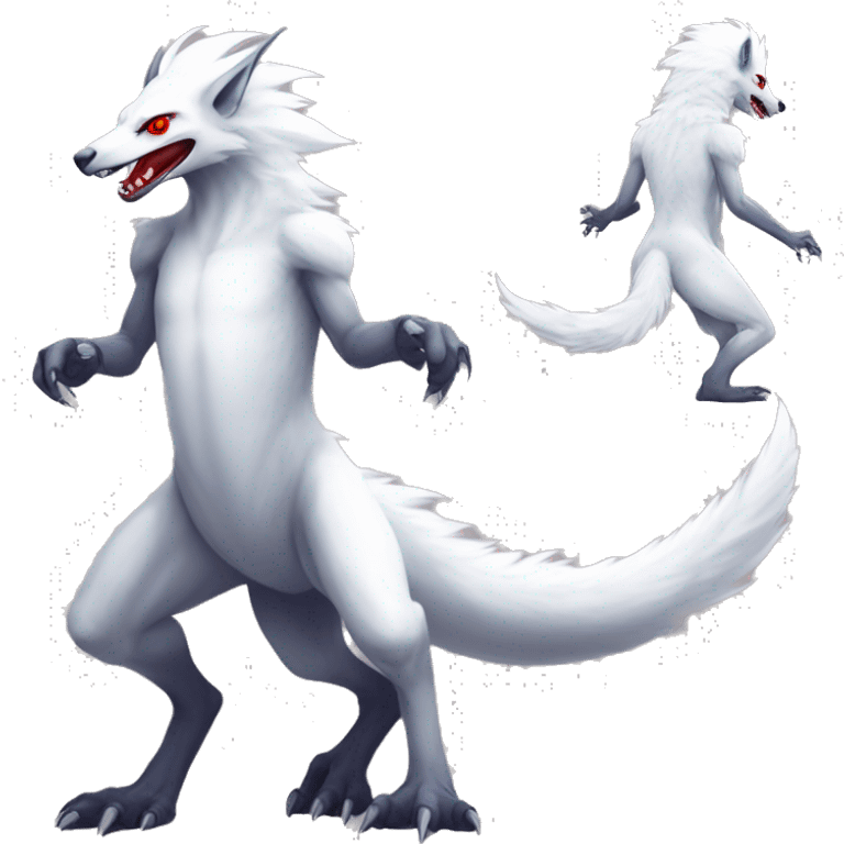 White edgy cute epic anthro modern albino sergal-vernid-Fakémon with red mane and red eyes, full body emoji