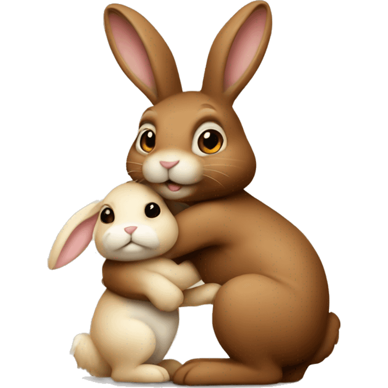 Brown bunny hugging beige bunny emoji