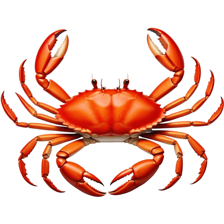 Cinematic rich crab legs, bright red shell glistening, cracked open to reveal tender white meat, warm golden highlights, detailed and delicious. emoji