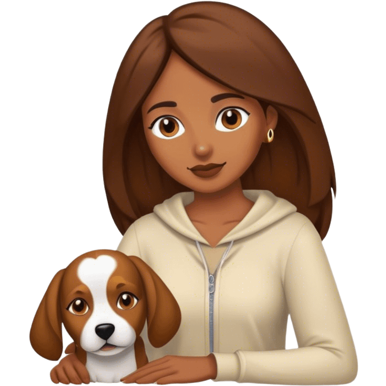 Emoji de mujer morenita con su perro emoji