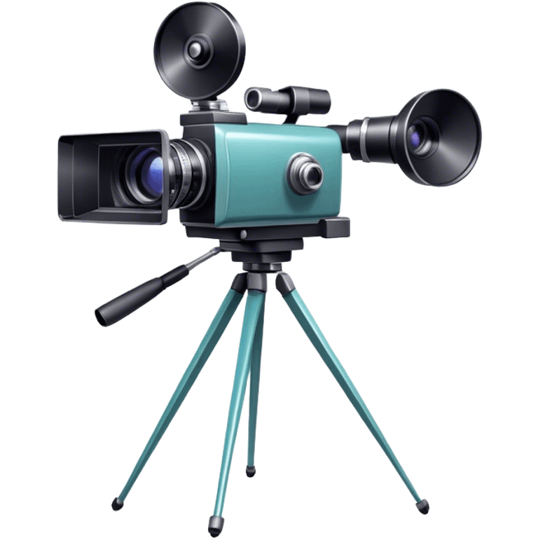 Create an emoji for video recording. Show a movie camera on tripod with single lens, symbolizing the act of filming. Use modern, professional colors. Do not include any emojis or smiley faces. Make the background transparent. emoji