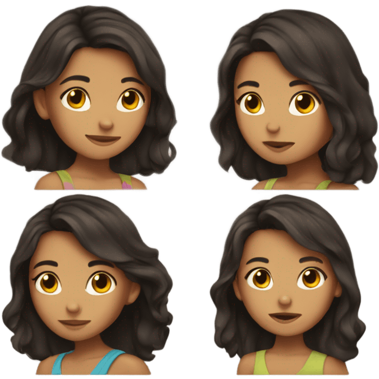 Dark brunette tween with shoulder length hair and tan skin emoji