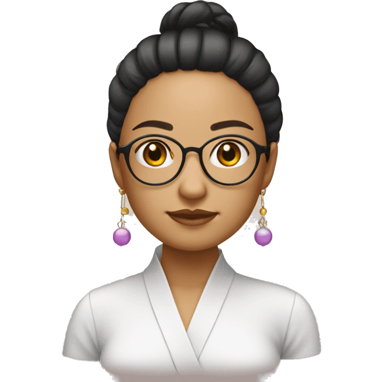 a chineese gilr is wearing earrings and personalized glasses, and the ball head wears glasses and the face is round and square emoji