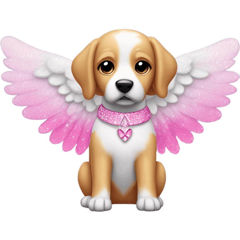 Pink ombre sparkly dog with angel wings  emoji