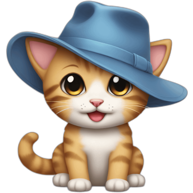 cute kitten in a hat smiling and crying emoji