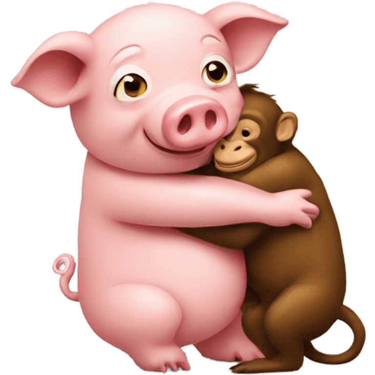 Pig hugging a monkey  emoji