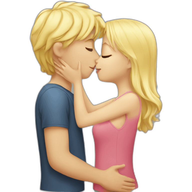 Blond boy kissing blond girl emoji