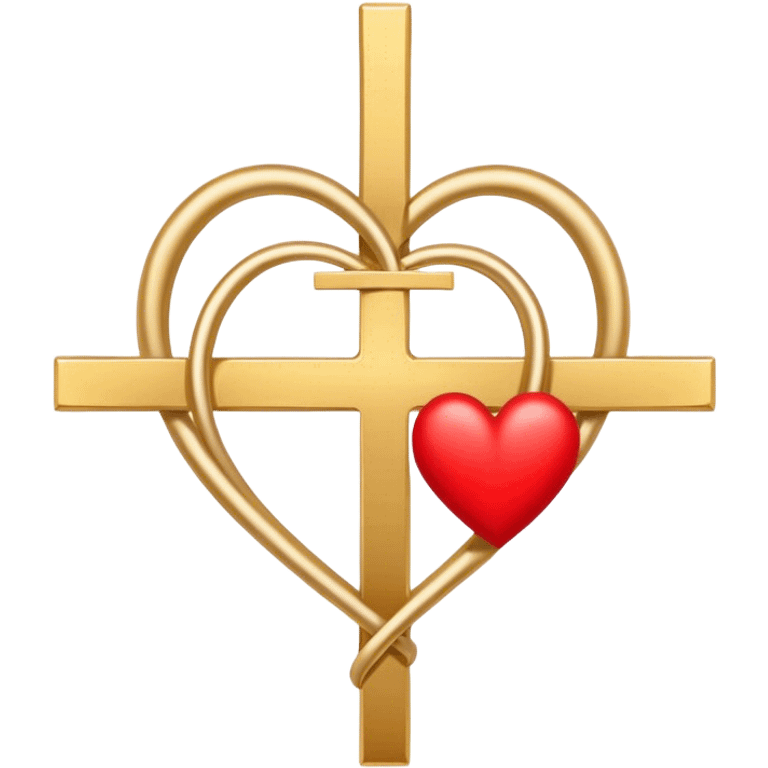 Two red  heart outlines  entwined with a simple gold cross  emoji