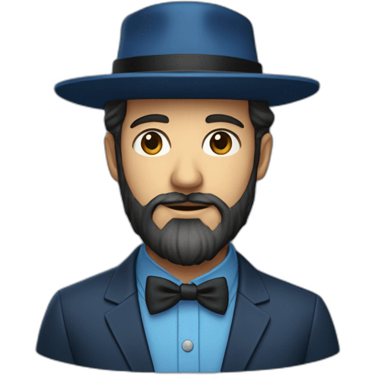 Bearded Hasidic Man in blue button down shirt, blazer, black fedora emoji