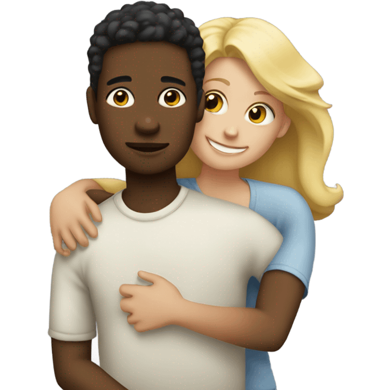 Blonde mom hugging black son emoji