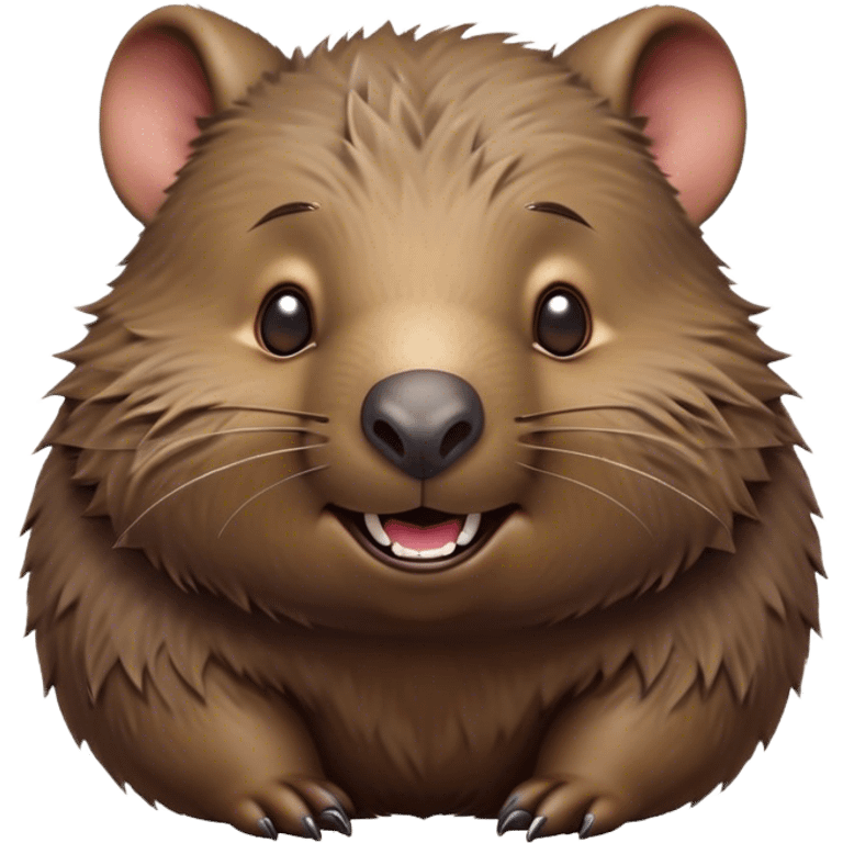 Cinematic Comical Wombat Portrait Emoji, Head tilted dramatically with an exaggeratedly amused expression, featuring a striking, glossy shaggy brown fur with bold textures and wide, expressive eyes filled with playful disbelief, Simplified yet hilariously expressive features, highly detailed, glowing with a slightly sassy glow, high shine, dramatic yet playful, stylized with an air of cheeky bush mischief, bright and endearing, soft glowing outline, capturing the essence of a spirited and over‐the‐top wombat, so meme‐worthy it feels like it could snort its way into internet fame instantly! emoji