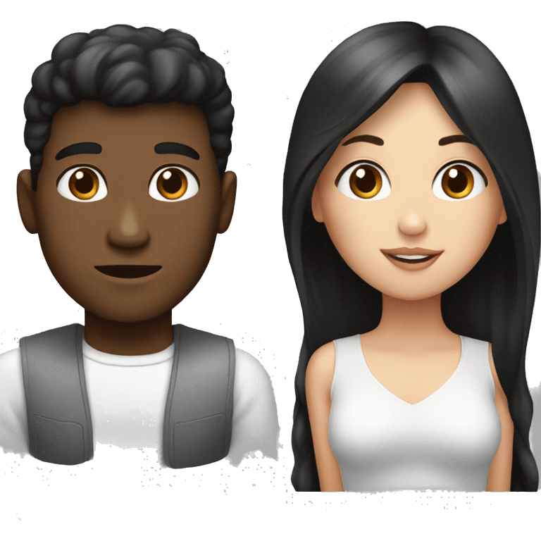 A guy with brown skin and low hair with a girl with white skin and long black hair emoji