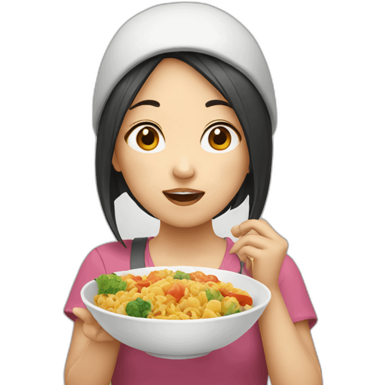 Asian girl eat emoji