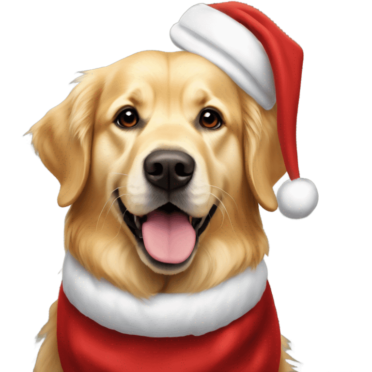 Two golden retrievers with Santa hats emoji