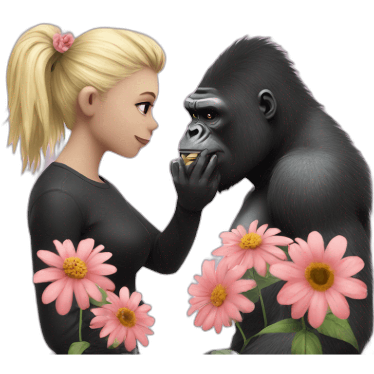 Punk looking Gorilla giving flowers to a blonde girl emoji