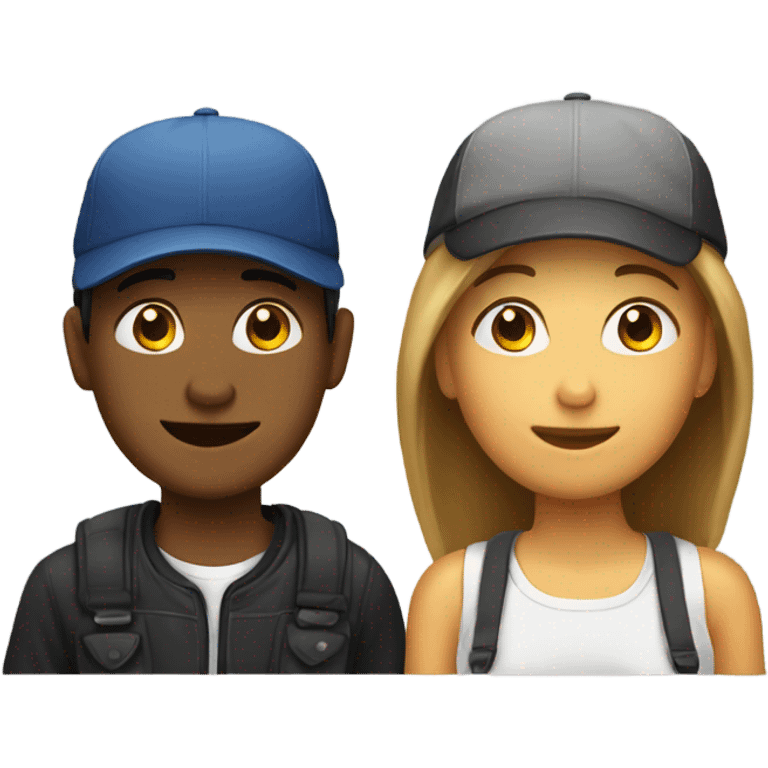 two teenagers with a cap. One male and the other woman. emoji