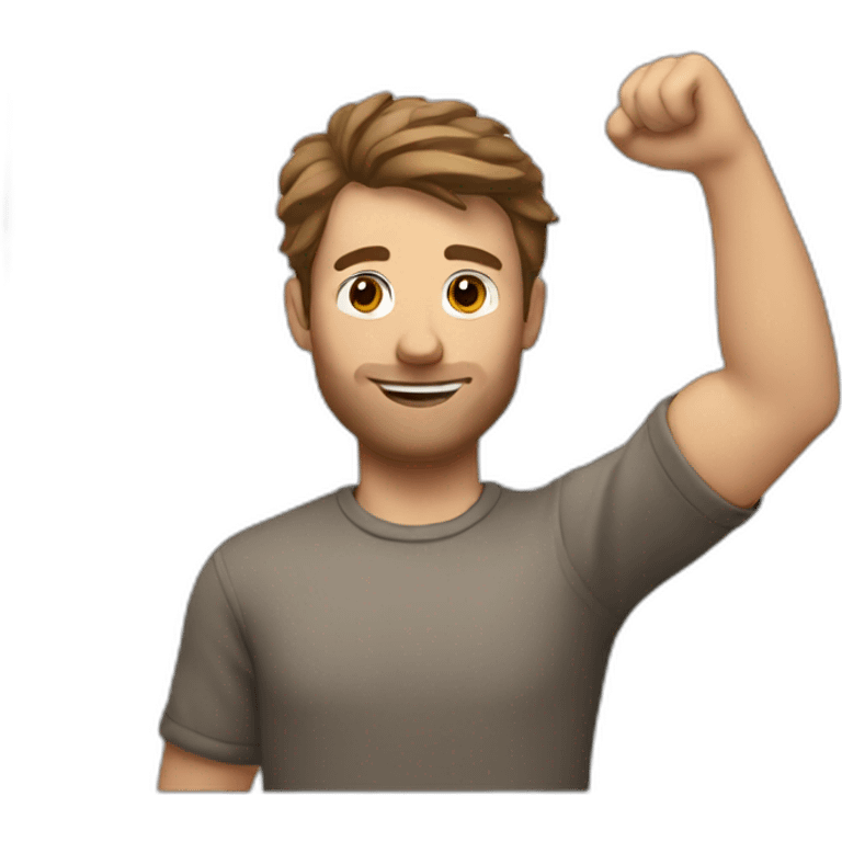 white European man brown hair Celebrating with an arm up emoji