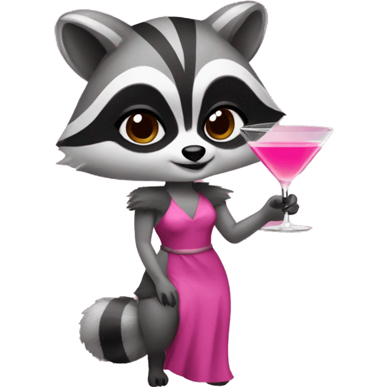 A raccoon girl with a pink martini emoji