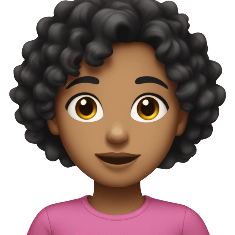 girl with black curly hair not afro just curly almost 3a type wearing black top  emoji