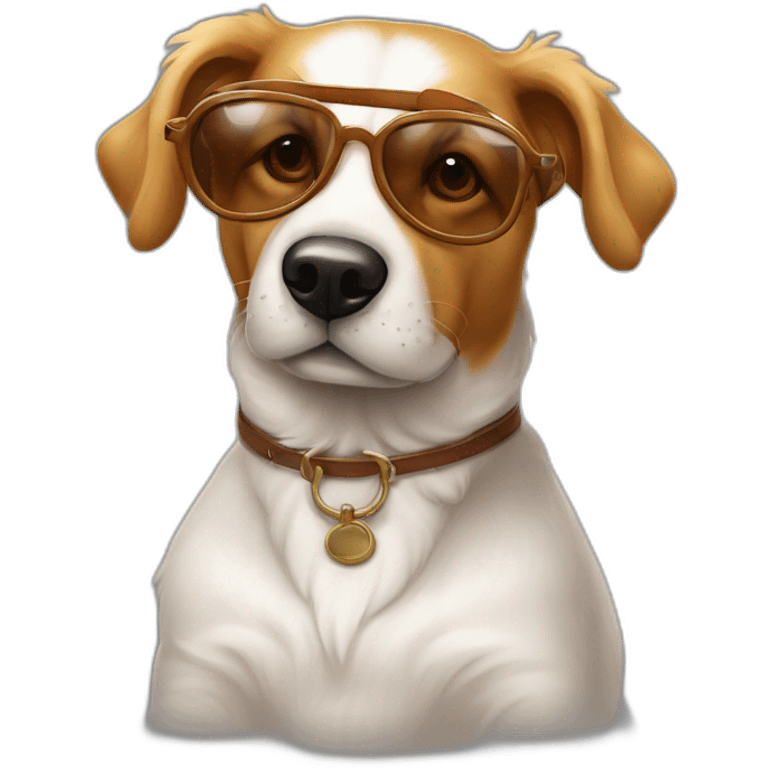 Chien Épagneul breton amusant avec des lunettes de soleil et une pinte de bierre emoji