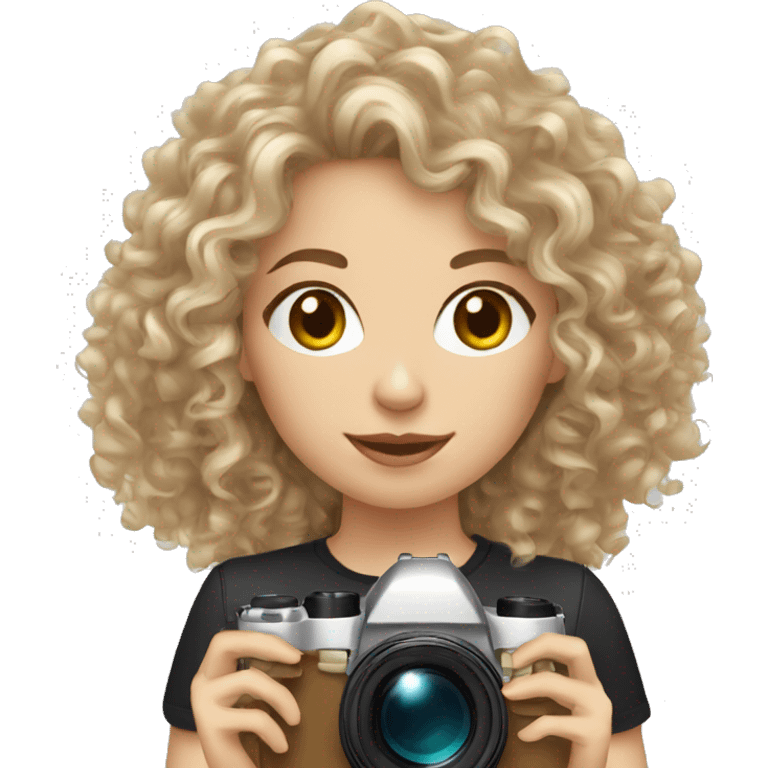 European curly hair Female photographer taking a picture light skinned long hair emoji