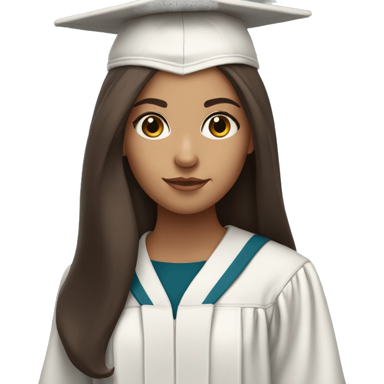 white-skin girl with long brown hair and dark brown eyes with graduation cap and attire emoji