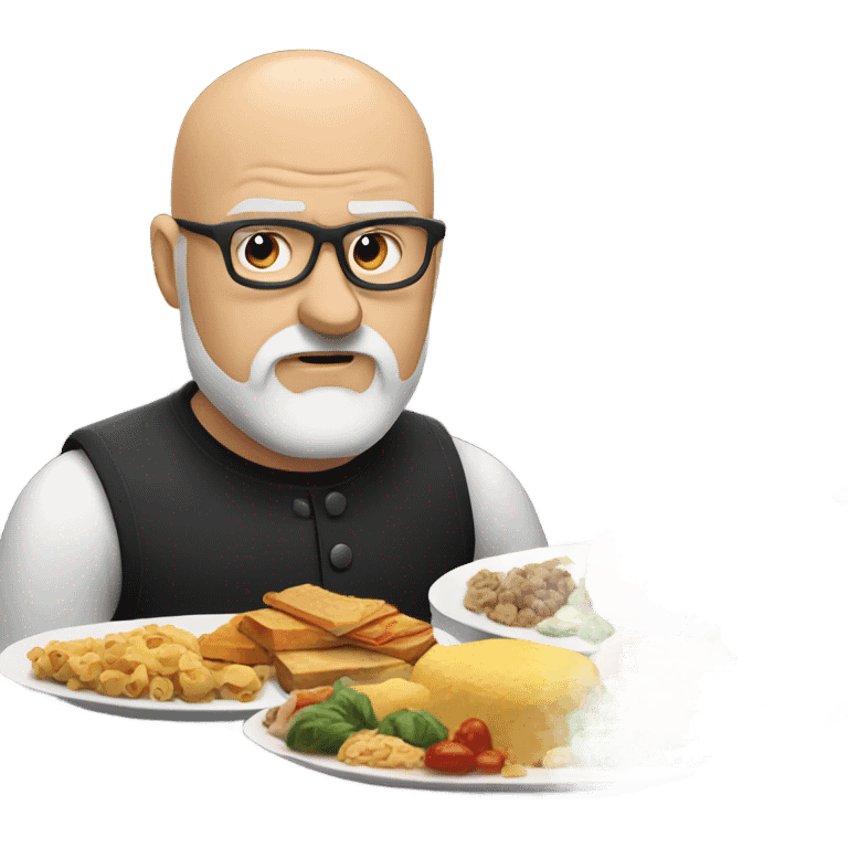 White bearded bald man angry at buffet emoji