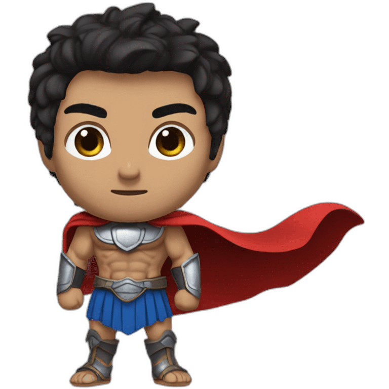 The Spartan Leonidas. Muscly physique. Wearing a red cape. Masculin. Normal face. Black hair. Blue eyes. emoji