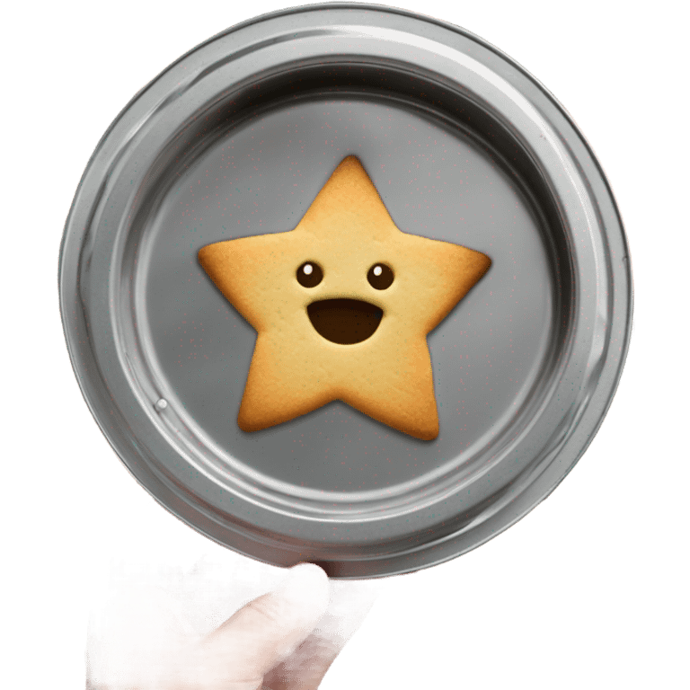 Circle dalgona cookie in metal tin with star shaped outline in the middle emoji